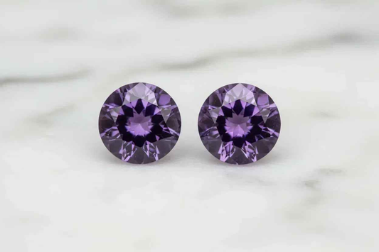 Natural Amethyst Matched Pair 2.5ct | Rare One-of-a-Kind Match | Round Cut Purple Earring Stones | February Birthstone Australia - RichosRocks - Natural Amethyst Matched Pair 2.5ct | Rare One-of-a-Kind Match | Round Cut Purple Earring Stones | February Birthstone Australia