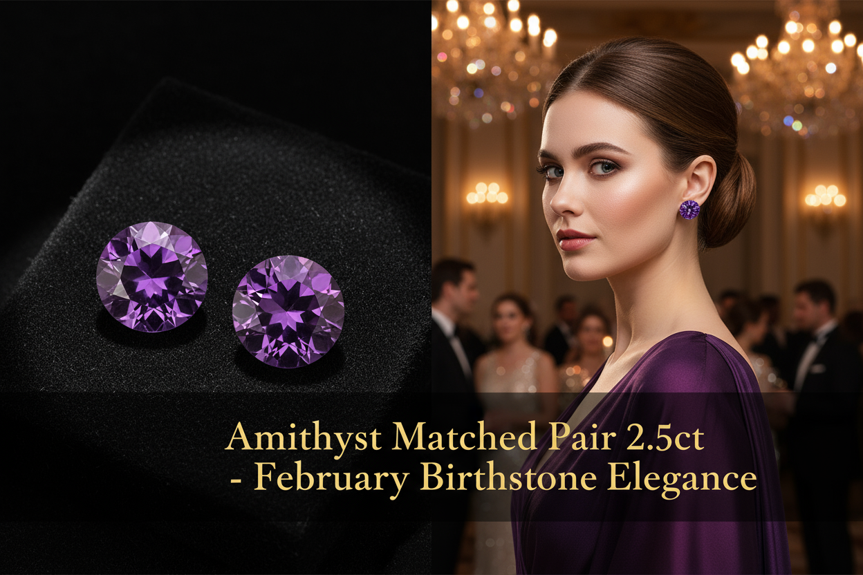 Natural Amethyst Matched Pair 2.5ct | Rare One-of-a-Kind Match | Round Cut Purple Earring Stones | February Birthstone Australia - RichosRocks - Natural Amethyst Matched Pair 2.5ct | Rare One-of-a-Kind Match | Round Cut Purple Earring Stones | February Birthstone Australia