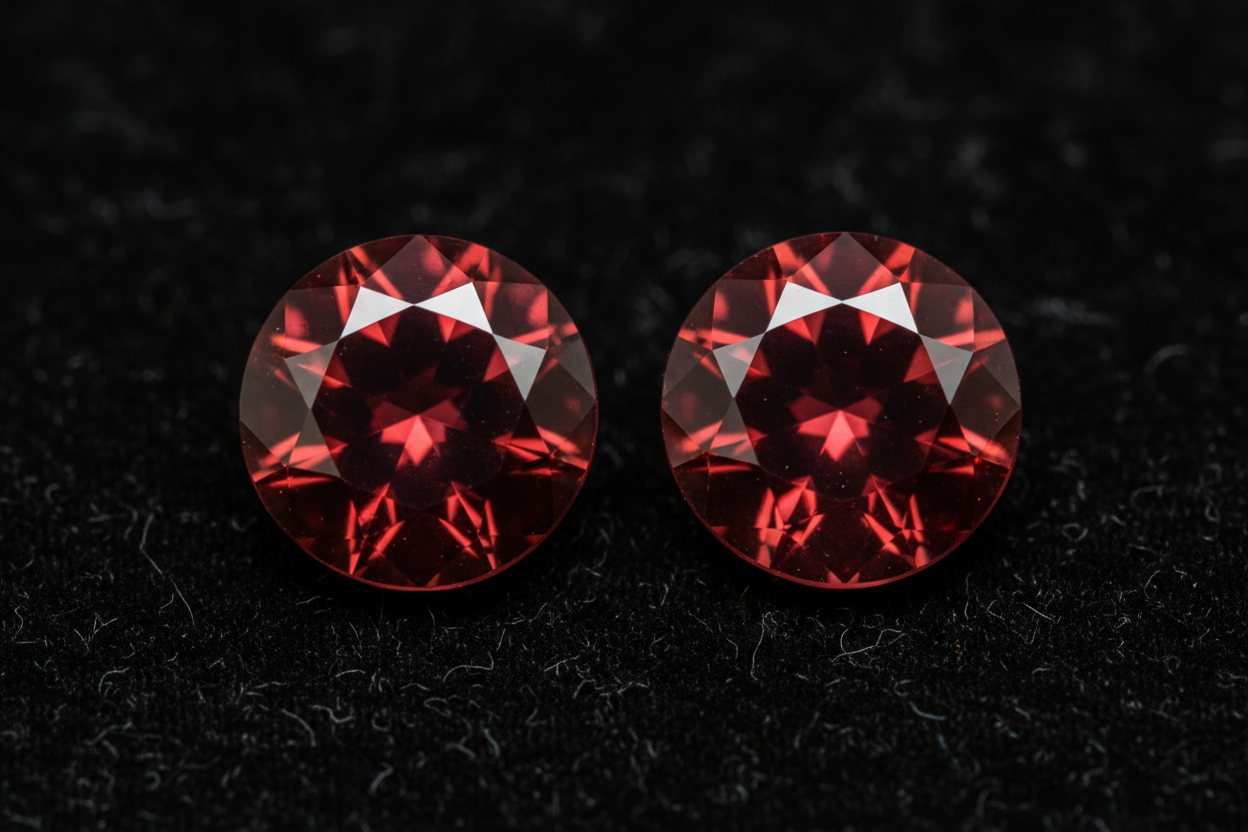 Natural Red Garnet Matched Pair 0.85ct | Round Brilliant Cut | January Birthstone Earring Stones | RichosRocks Australia - RichosRocks - Natural Red Garnet Matched Pair 0.85ct | Round Brilliant Cut | January Birthstone Earring Stones | RichosRocks Australia