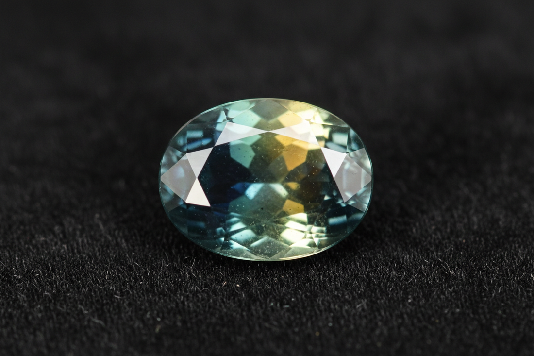 Queensland parti-color sapphire showing unique multi-color zones of blue, green, and yellow - Australia's signature gemstone found nowhere else on Earth - RichosRocks