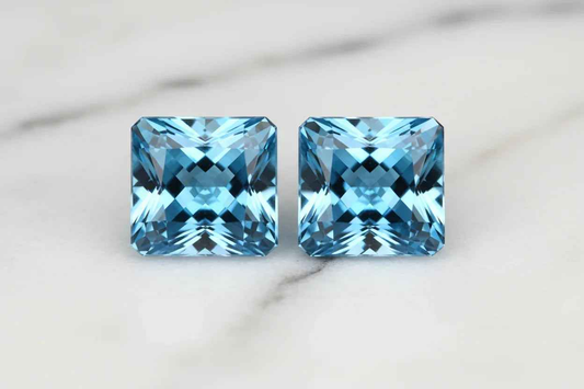 Natural Blue Topaz Matched Pair 5.3ct | Square Princess Cut | December Birthstone Earring Stones | RichosRocks Australia - RichosRocks - Natural Blue Topaz Matched Pair 5.3ct | Square Princess Cut | December Birthstone Earring Stones | RichosRocks Australia