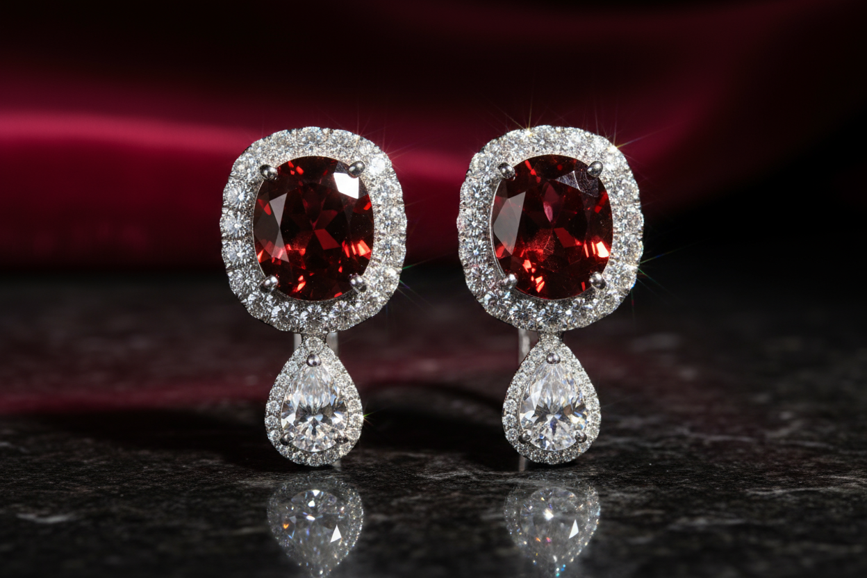 Natural Red Garnet Matched Pair 1.85ct | Round Brilliant Cut | January Birthstone Earring Stones | RichosRocks Australia - RichosRocks - Natural Red Garnet Matched Pair 1.85ct | Round Brilliant Cut | January Birthstone Earring Stones | RichosRocks Australia