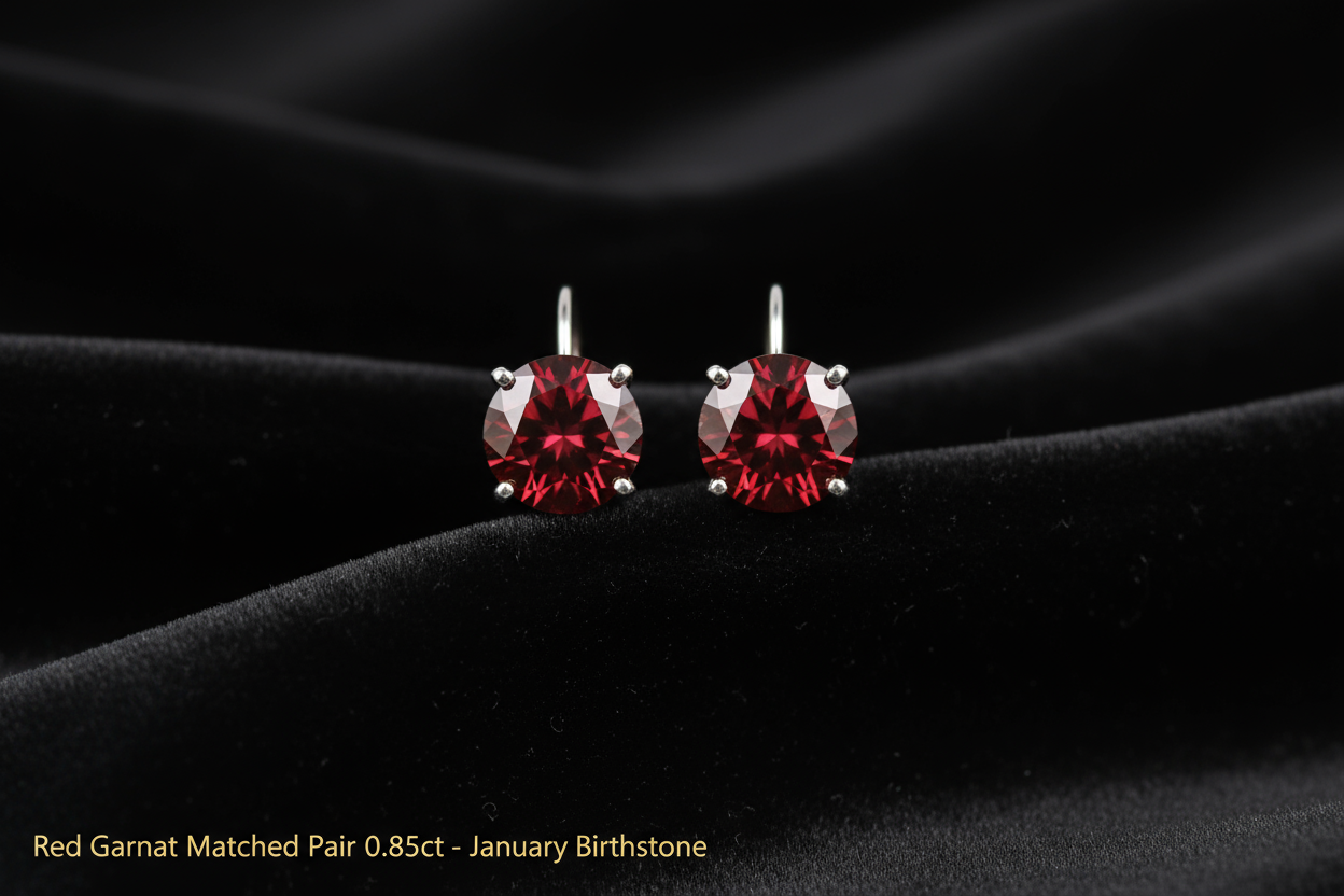 Natural Red Garnet Matched Pair 0.85ct | Round Brilliant Cut | January Birthstone Earring Stones | RichosRocks Australia - RichosRocks - Natural Red Garnet Matched Pair 0.85ct | Round Brilliant Cut | January Birthstone Earring Stones | RichosRocks Australia