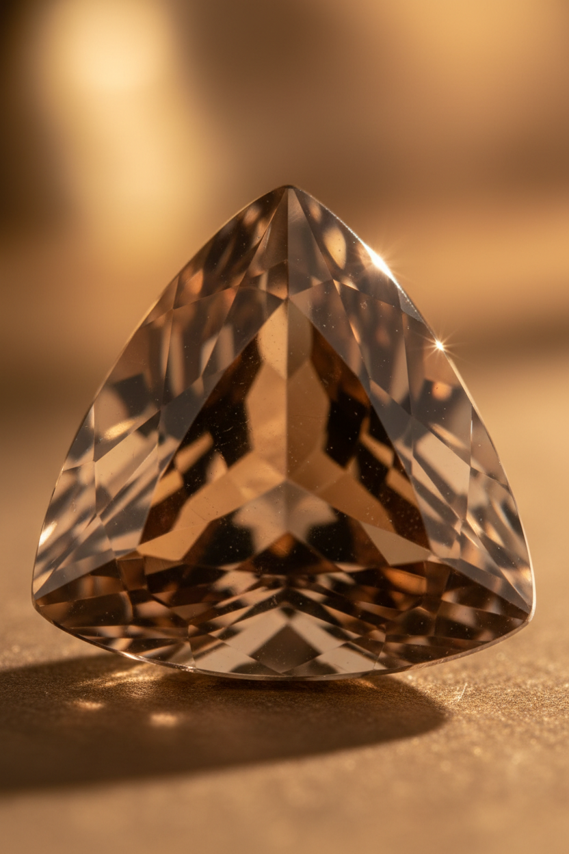 Close-up detail of smokey quartz trillion showing geometric faceting and clarity