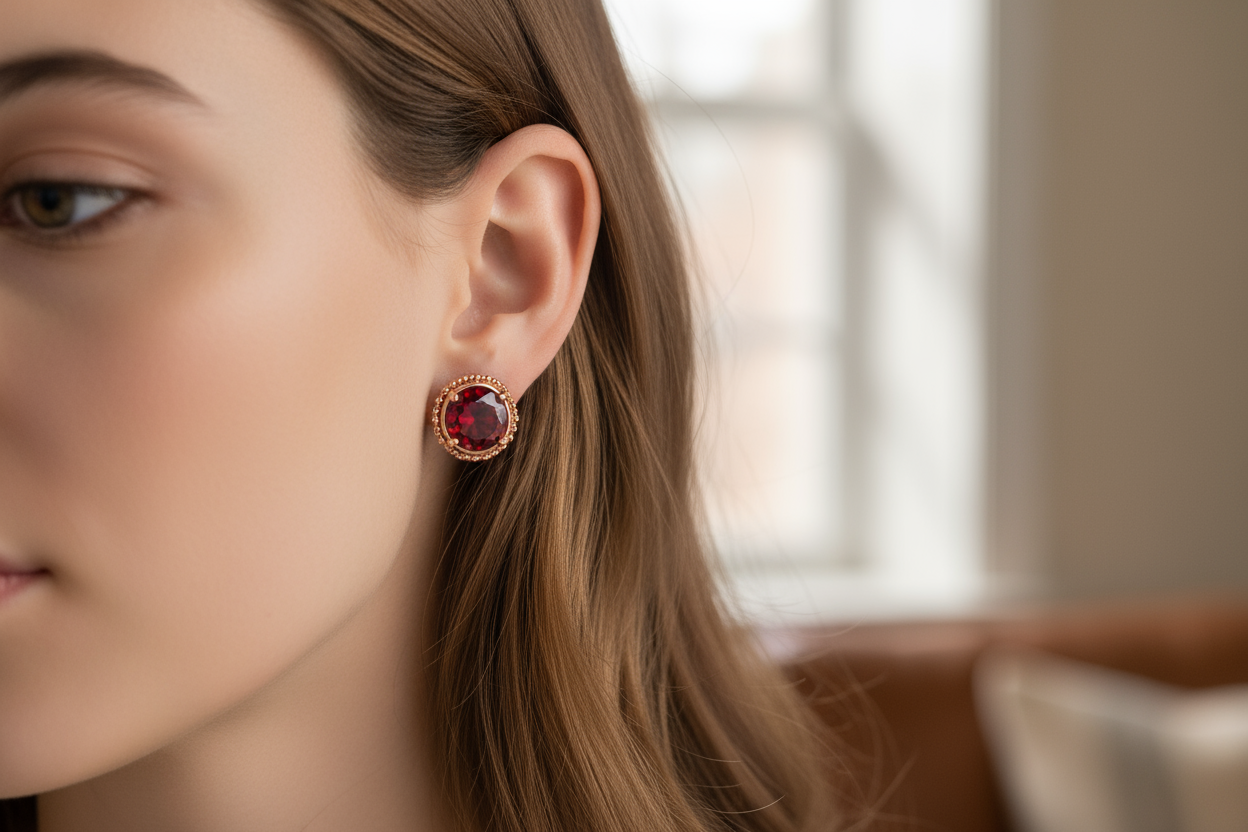 Natural Red Garnet Matched Pair 1.85ct | Round Brilliant Cut | January Birthstone Earring Stones | RichosRocks Australia - RichosRocks - Natural Red Garnet Matched Pair 1.85ct | Round Brilliant Cut | January Birthstone Earring Stones | RichosRocks Australia